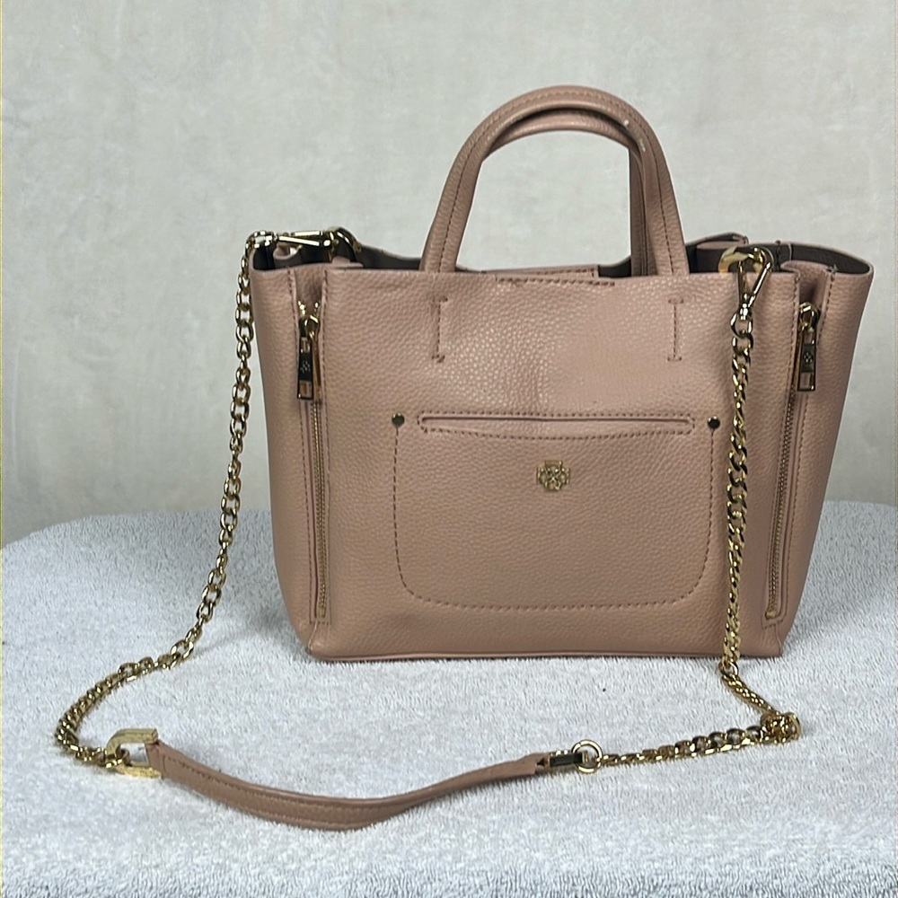 Ann Taylor Signature Tote Gold Chain Crossbody Strap pebble leather Minimalist